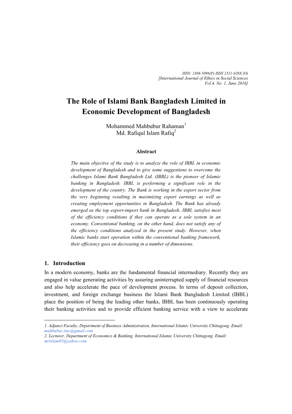 The Role of Islami Bank Bangladesh Limited in Economic Development of Bangladesh