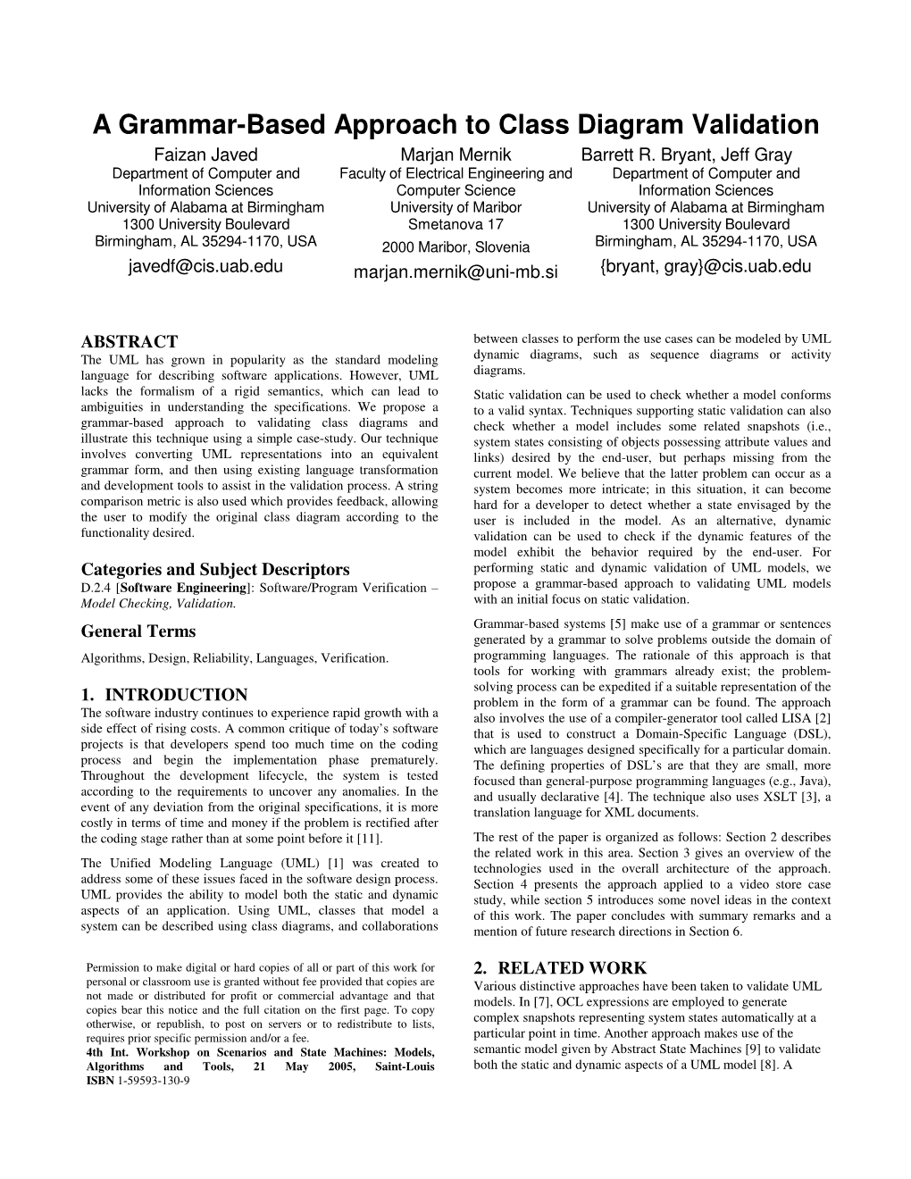 A Grammar-Based Approach to Class Diagram Validation Faizan Javed Marjan Mernik Barrett R