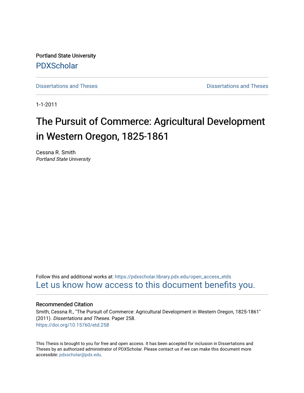 Agricultural Development in Western Oregon, 1825-1861