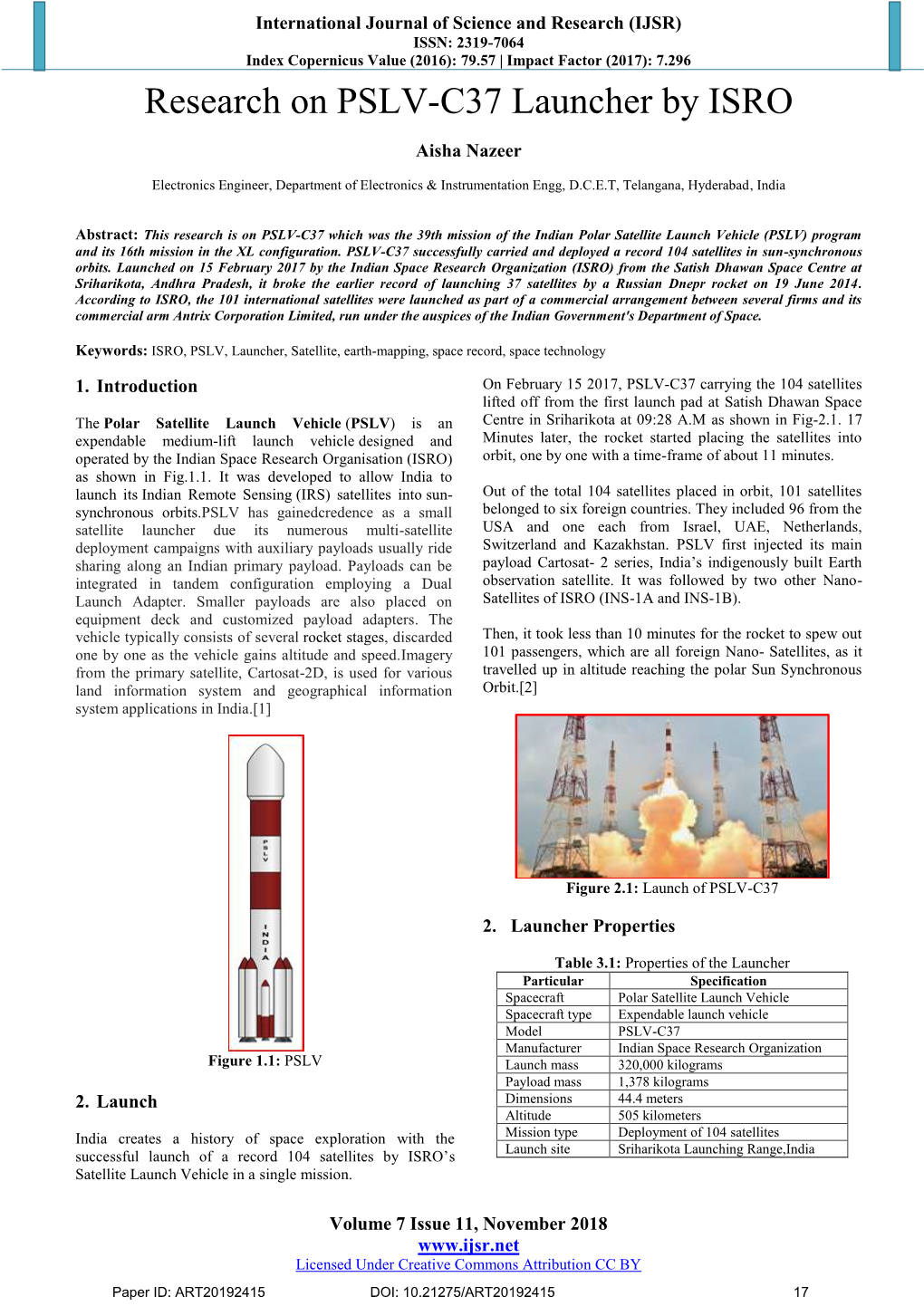 Research on PSLV-C37 Launcher by ISRO