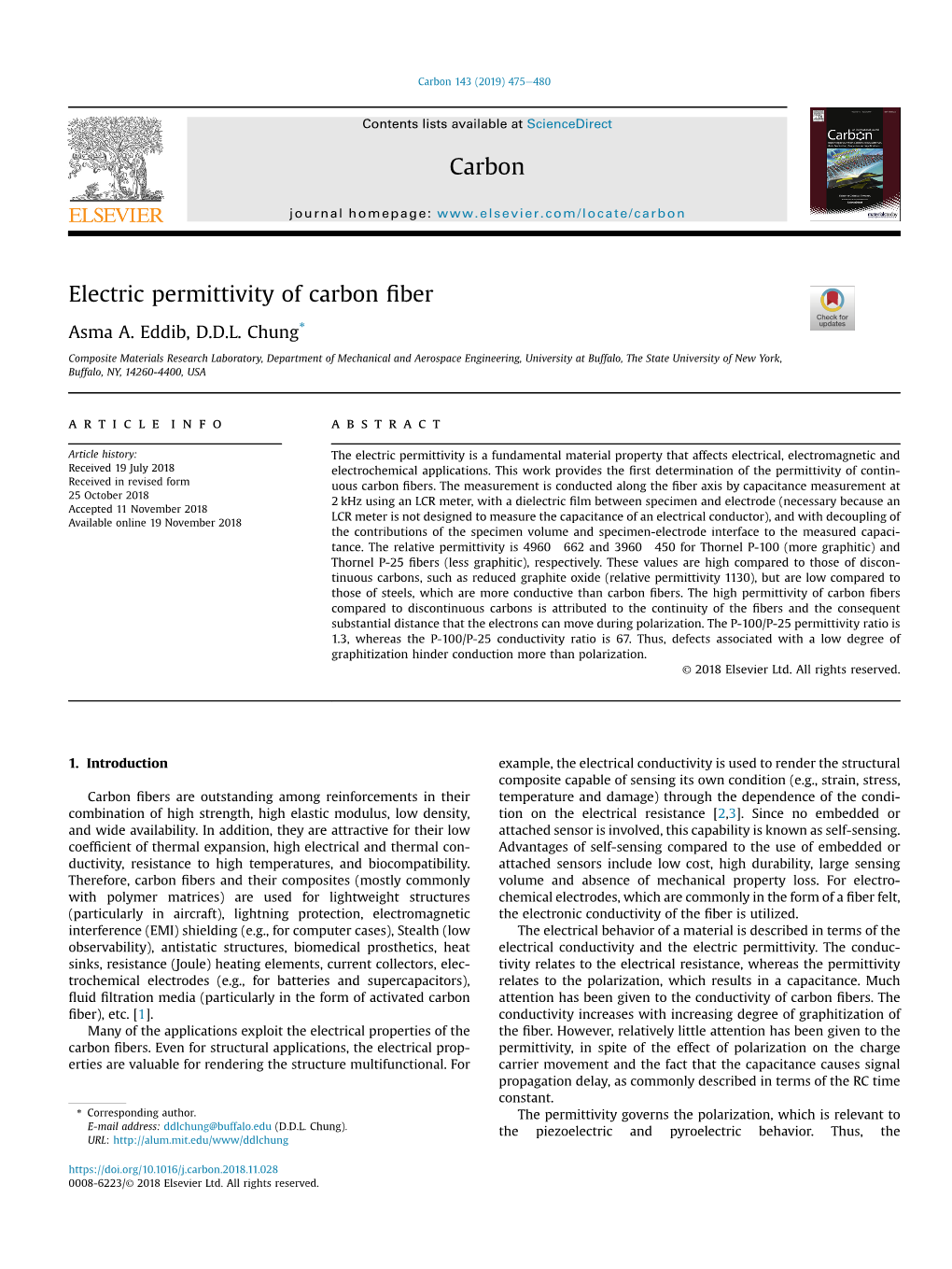 Electric Permittivity of Carbon Fiber