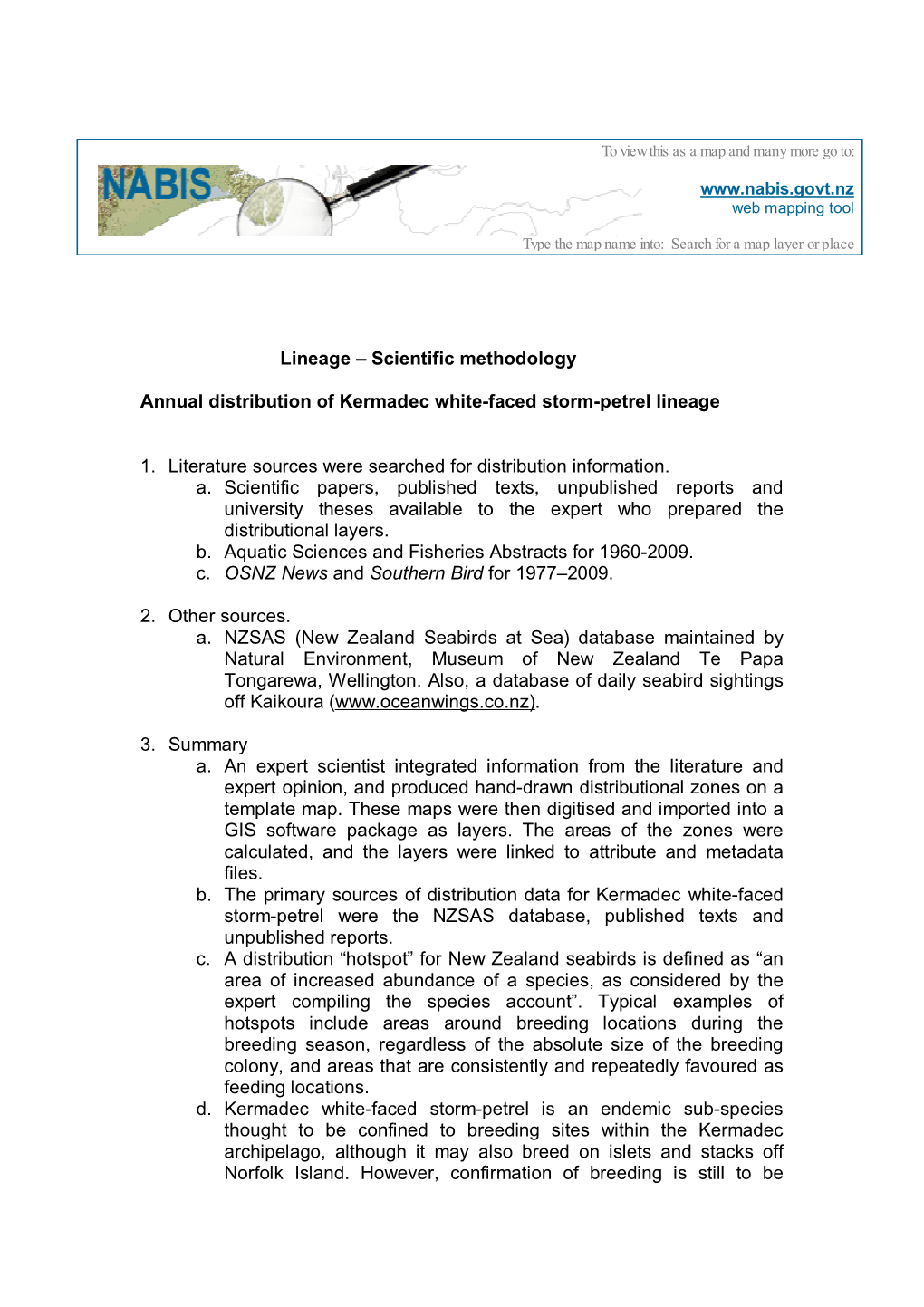 Kermadec White-Faced Storm-Petrel Annual Distribution Lineage