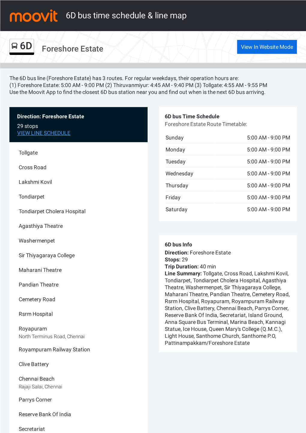 6D Bus Time Schedule & Line Route