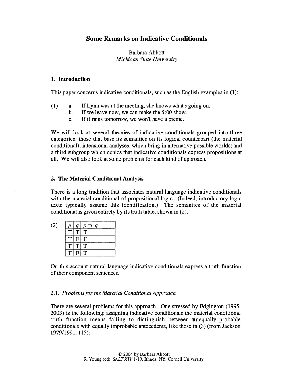 Some Remarks on Indicative Conditionals