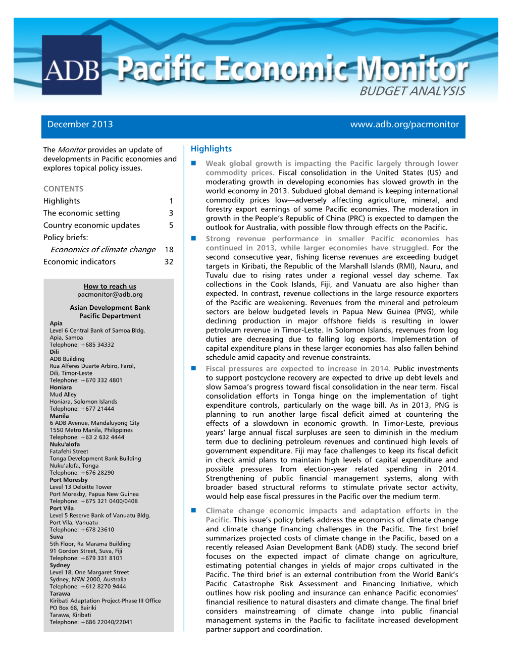 Pacific Economic Monitor, December 2013