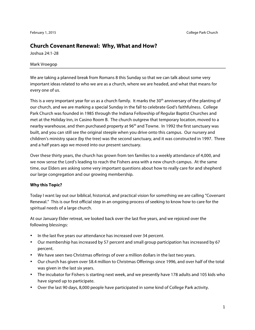 Church Covenant Renewal: Why, What and How? Joshua 24:1-28