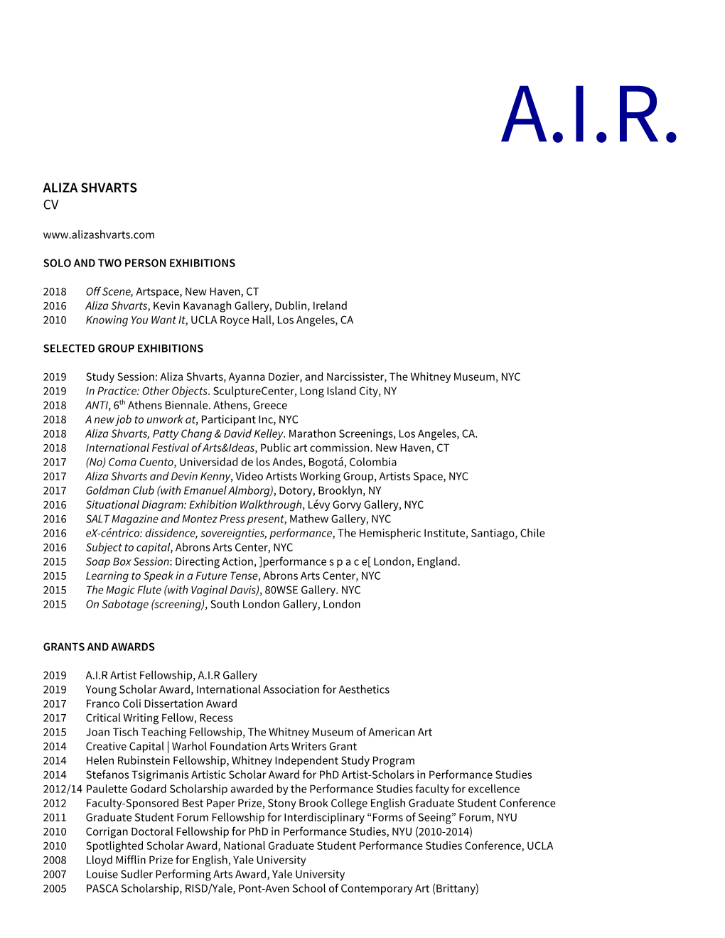 Aliza Shvarts Cv