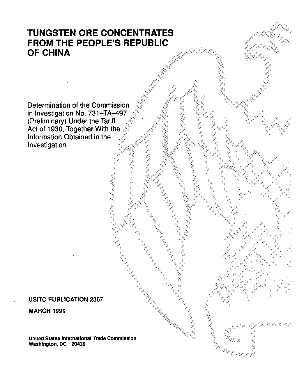 Tungsten Ore Concentrates from the People's Republic of China