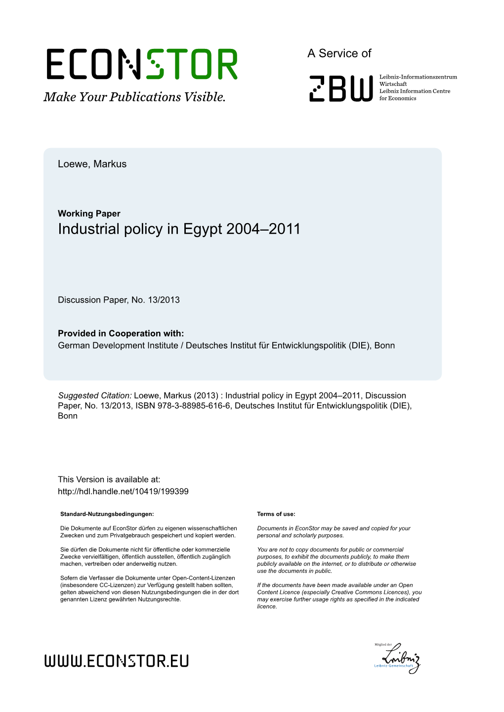 Industrial Policy in Egypt 2004–2011