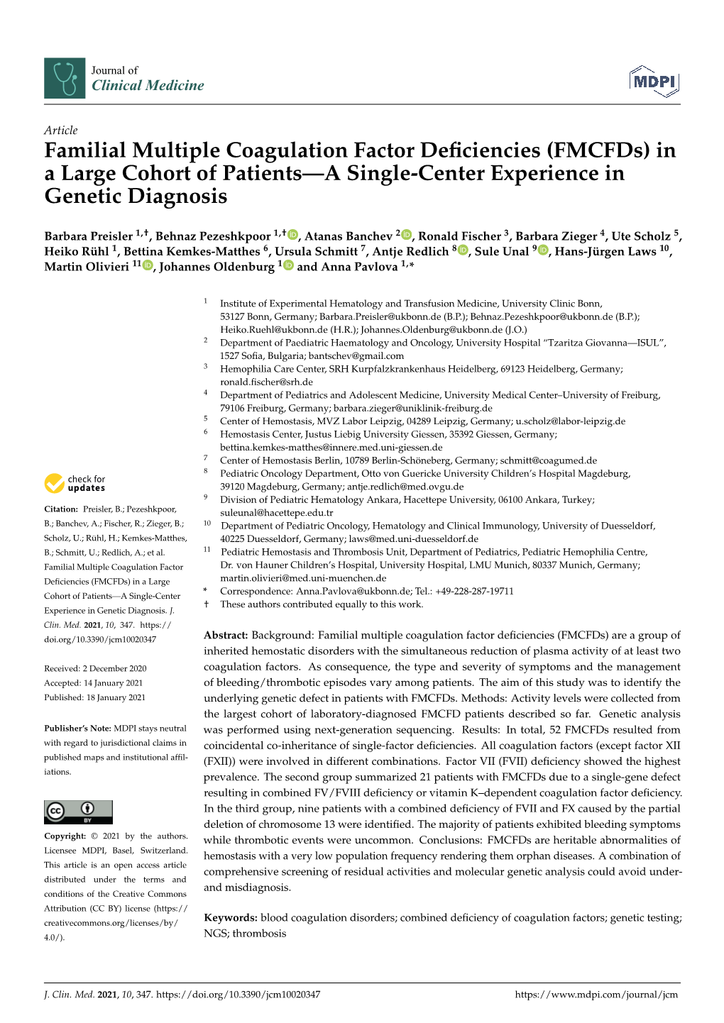 Familial Multiple Coagulation Factor Deficiencies