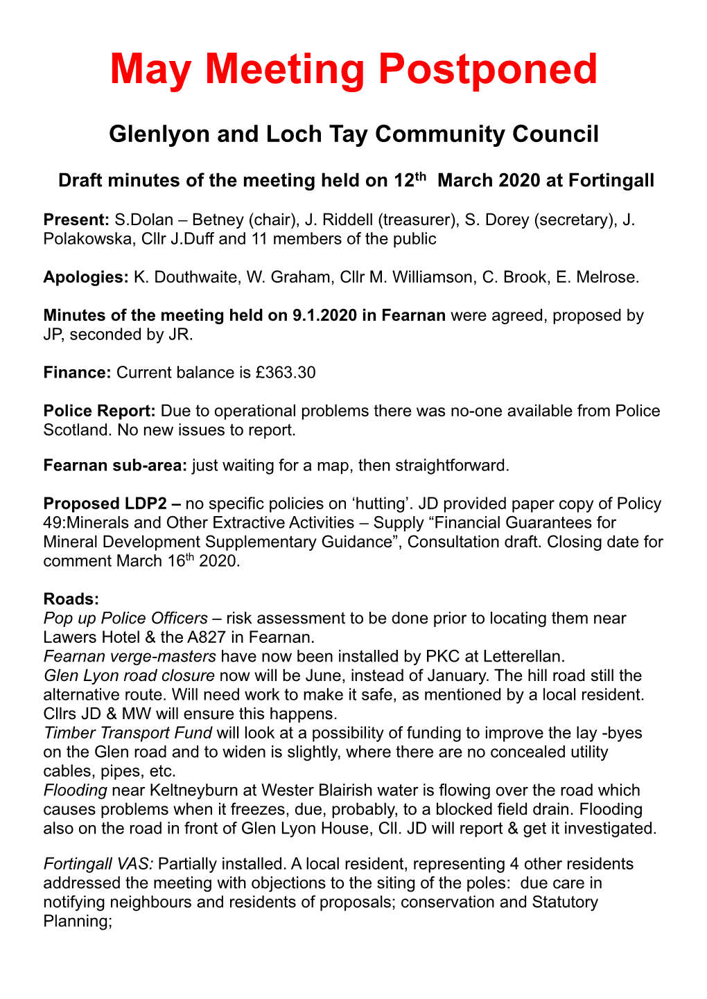 Committee Minutes 12Th March 2020