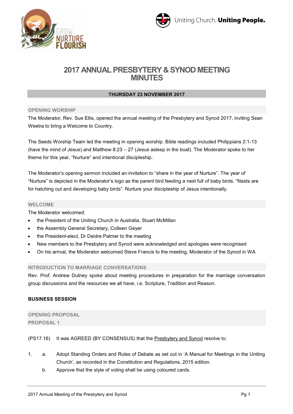 2017 Annual Presbytery & Synod Meeting Minutes