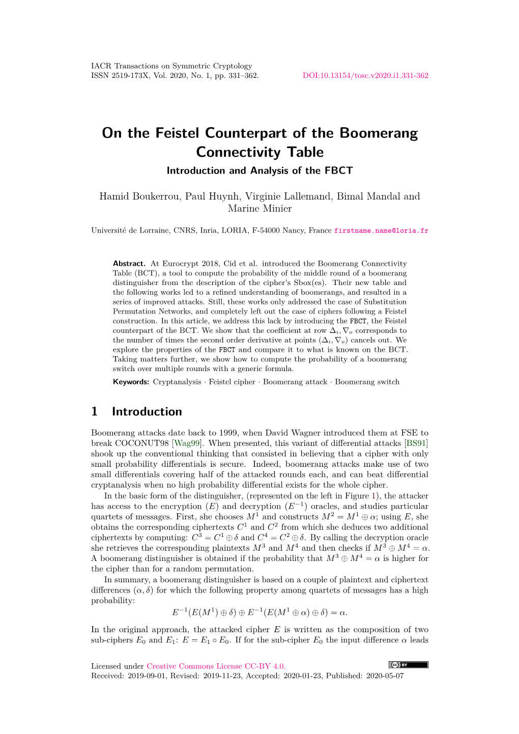 On the Feistel Counterpart of the Boomerang Connectivity Table Introduction and Analysis of the FBCT