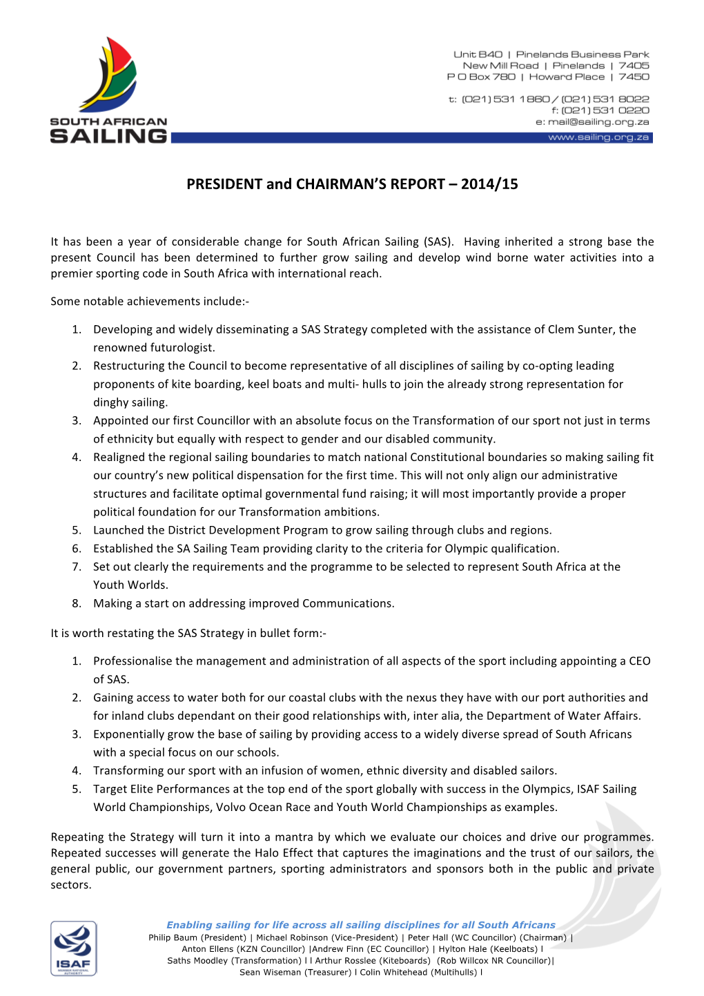 2015 President and Chairman's Report