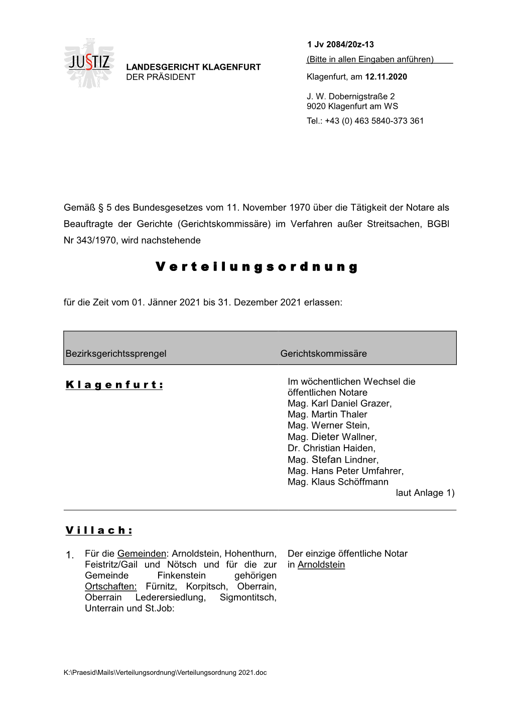 Verteilungsordnung Kärnten 2021