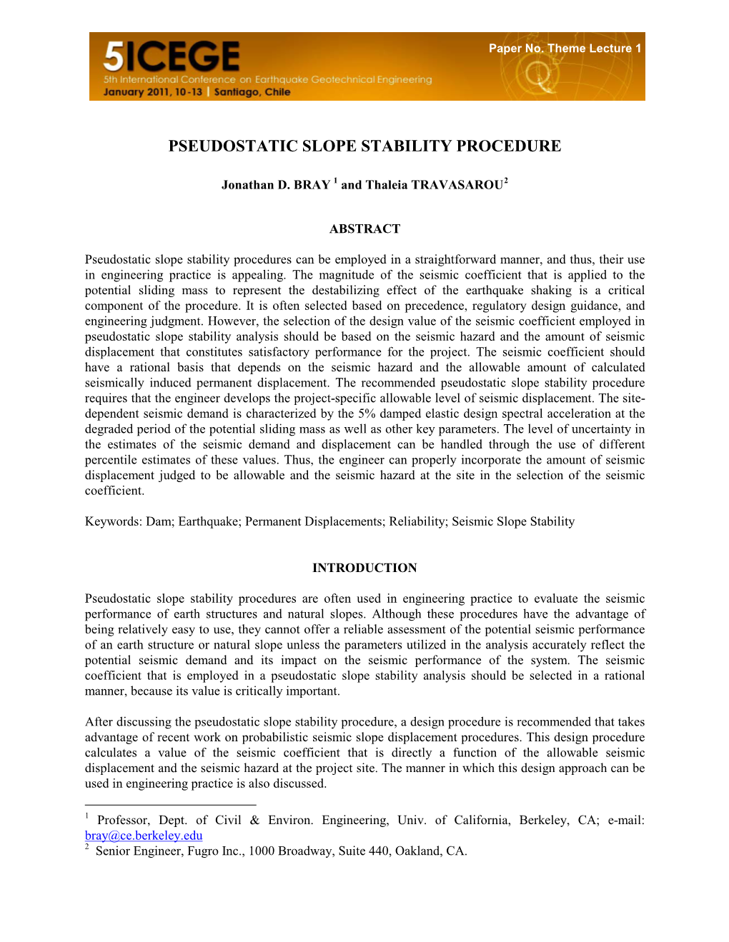 Bray 2011 Pseudostatic Slope Stability Procedure Paper