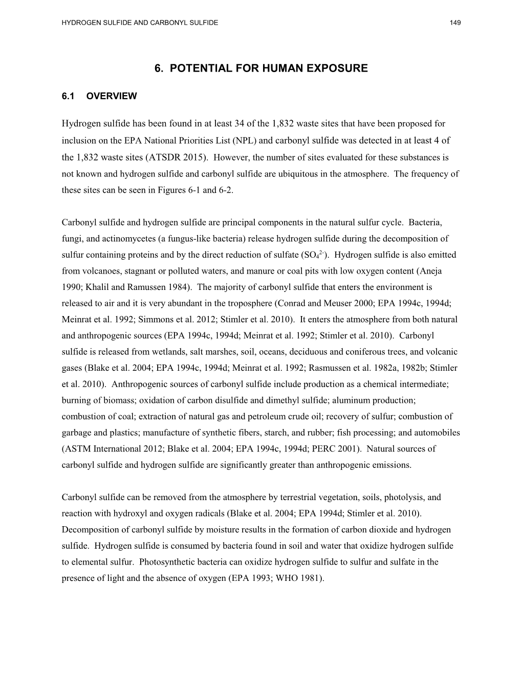 Toxicological Profile for Hydrogen Sulfide and Carbonyl Sulfide