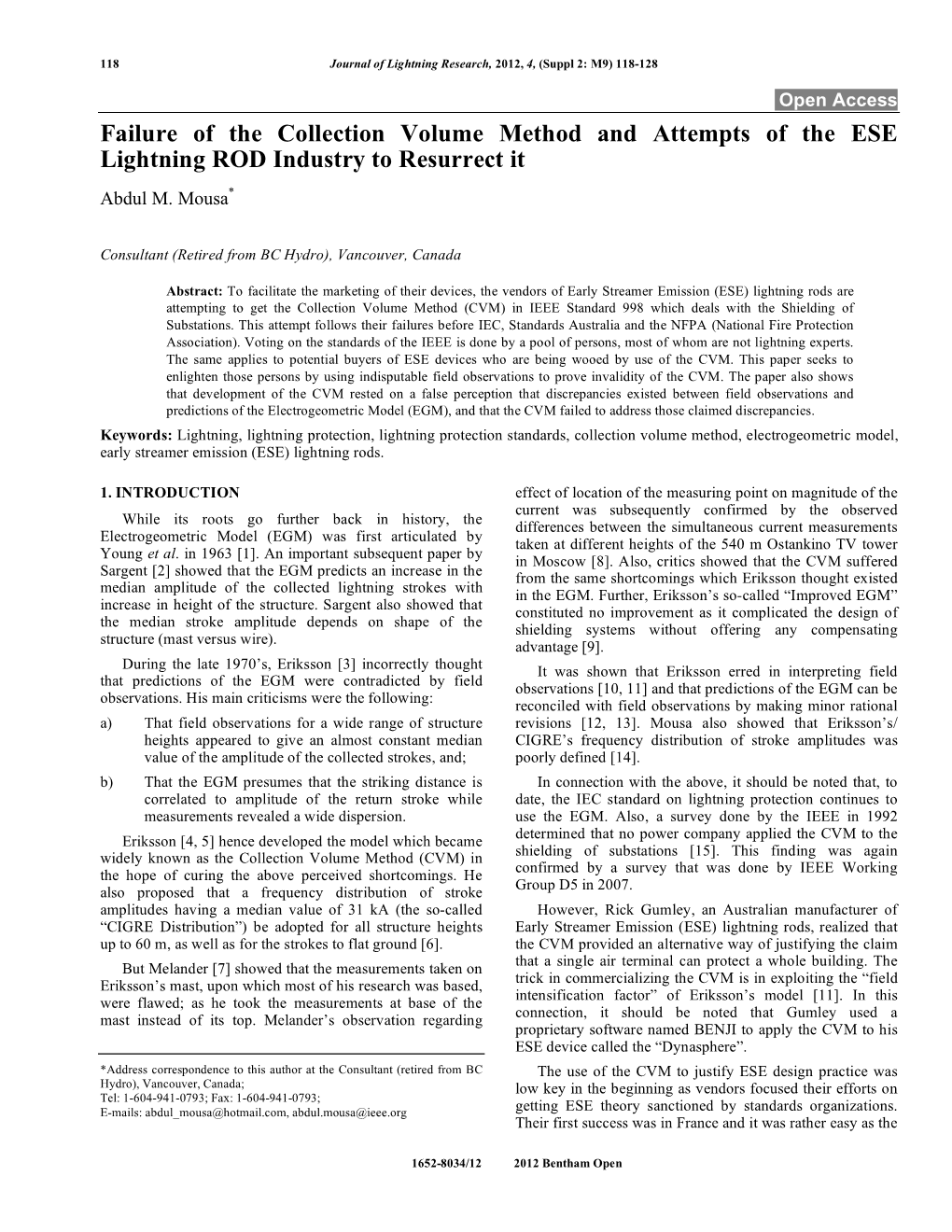 Failure of the Collection Volume Method and Attempts of the ESE Lightning ROD Industry to Resurrect It Abdul M