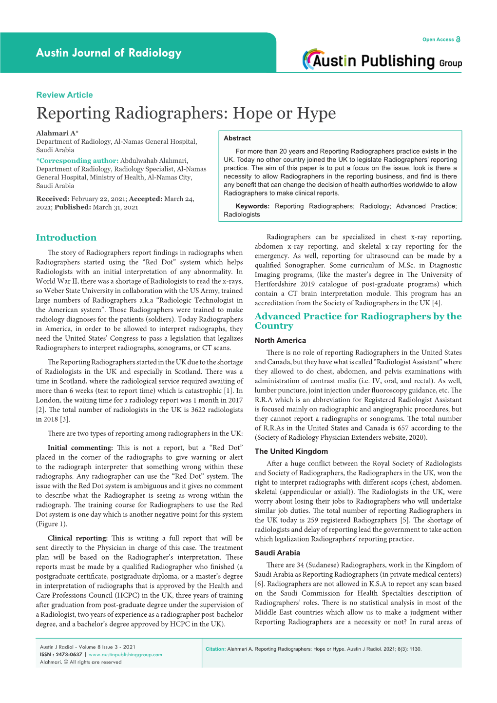 Reporting Radiographers: Hope Or Hype