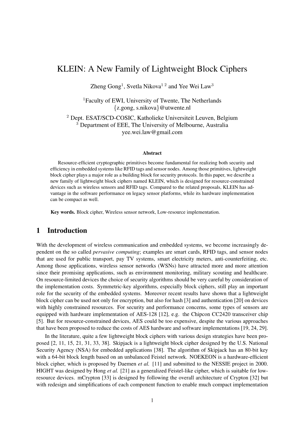 KLEIN: a New Family of Lightweight Block Ciphers