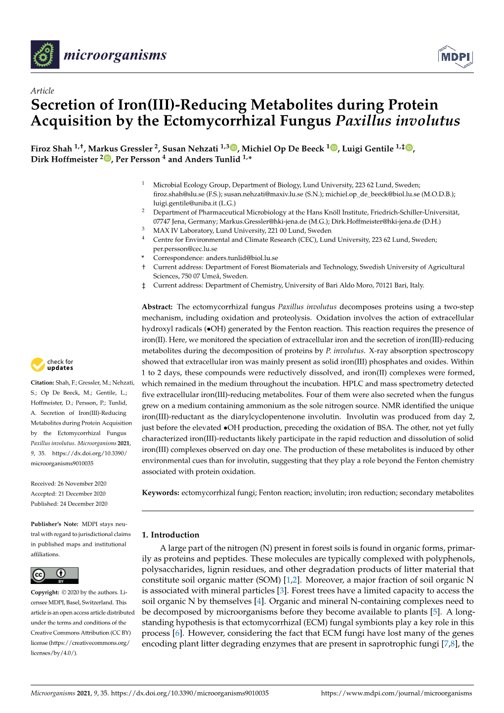 Secretion of Iron(III)-Reducing Metabolites During Protein Acquisition by the Ectomycorrhizal Fungus Paxillus Involutus