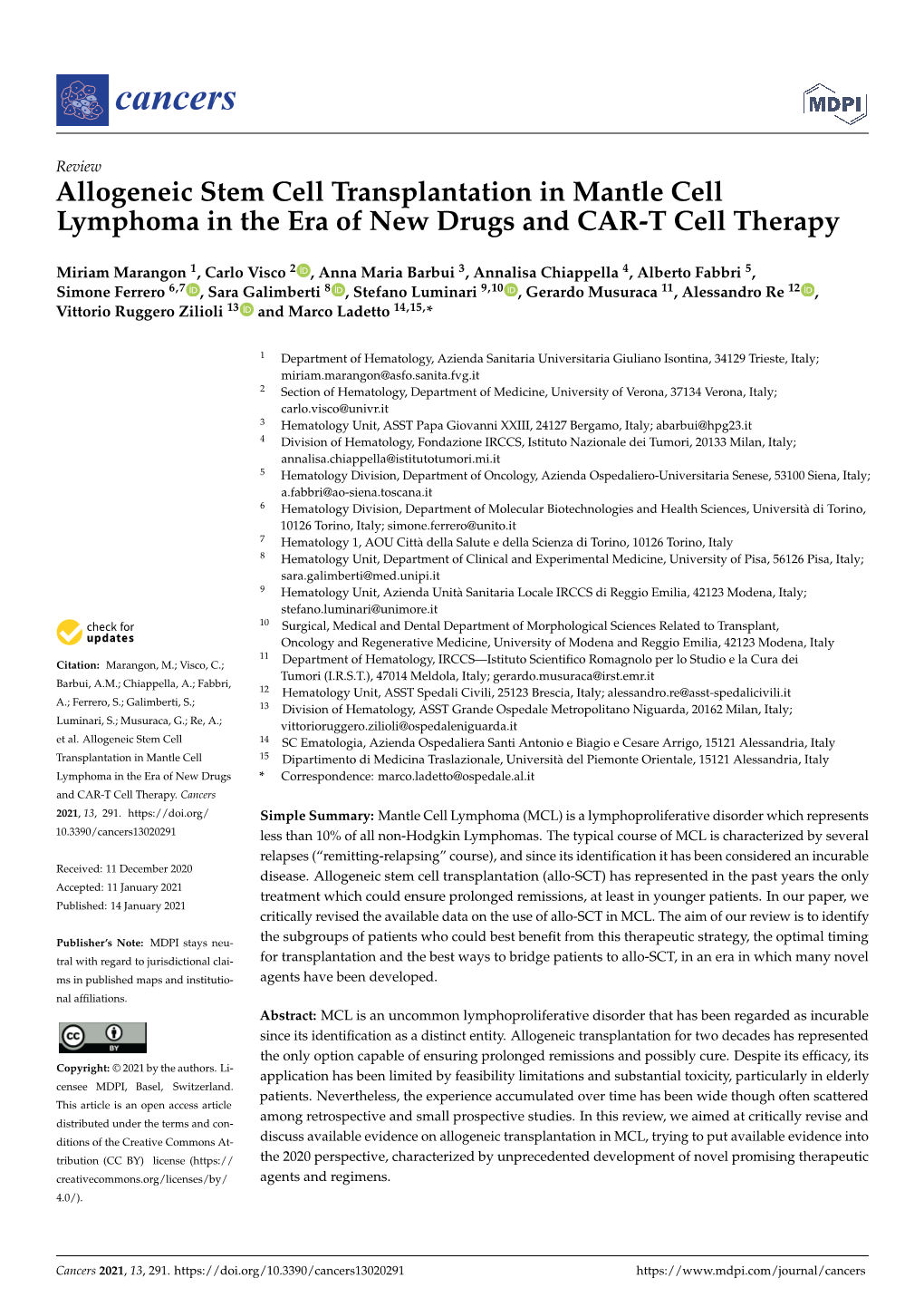 Allogeneic Stem Cell Transplantation in Mantle Cell Lymphoma in the Era of New Drugs and CAR-T Cell Therapy