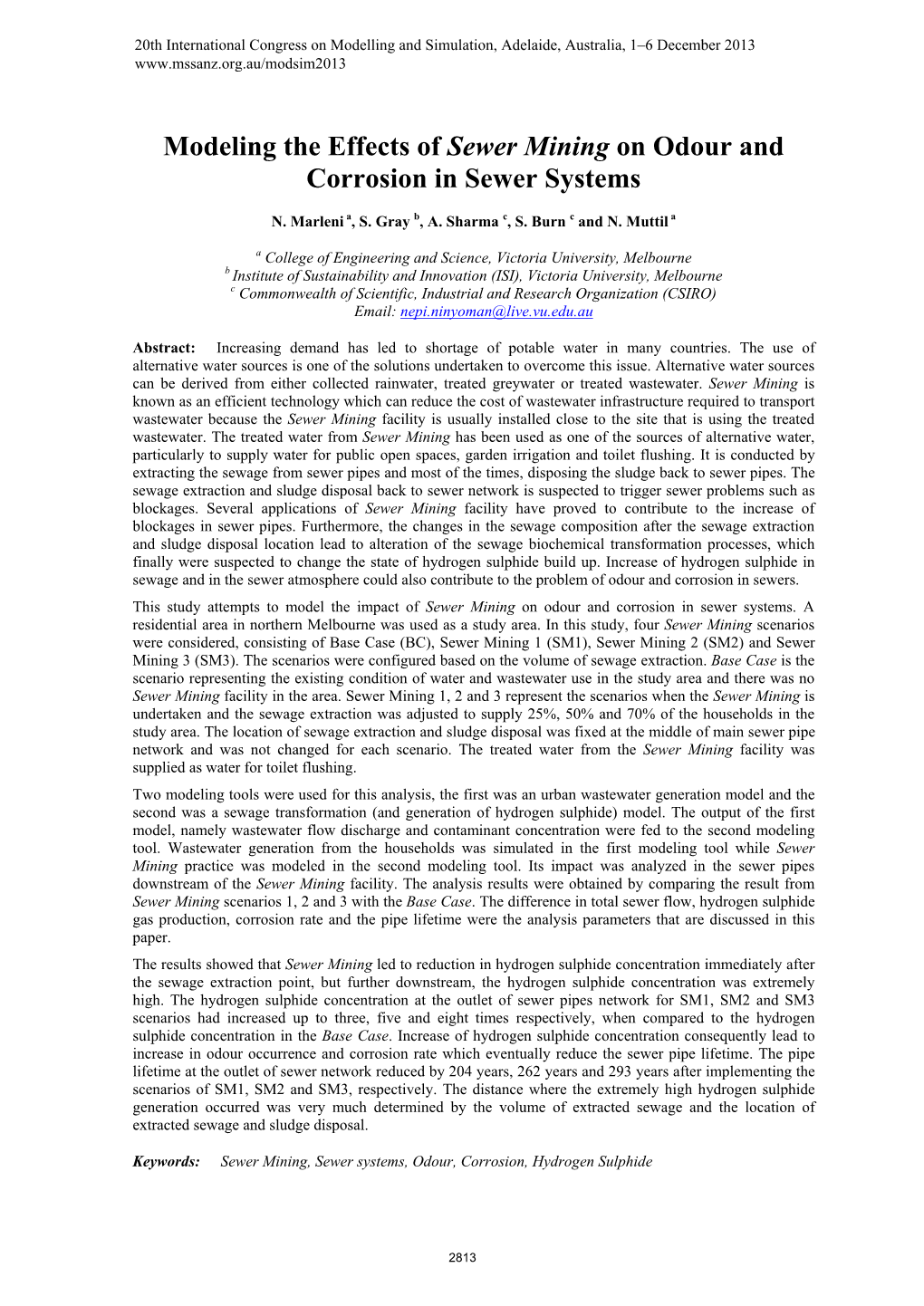 Modeling the Effects of Sewer Mining on Odour and Corrosion in Sewer Systems