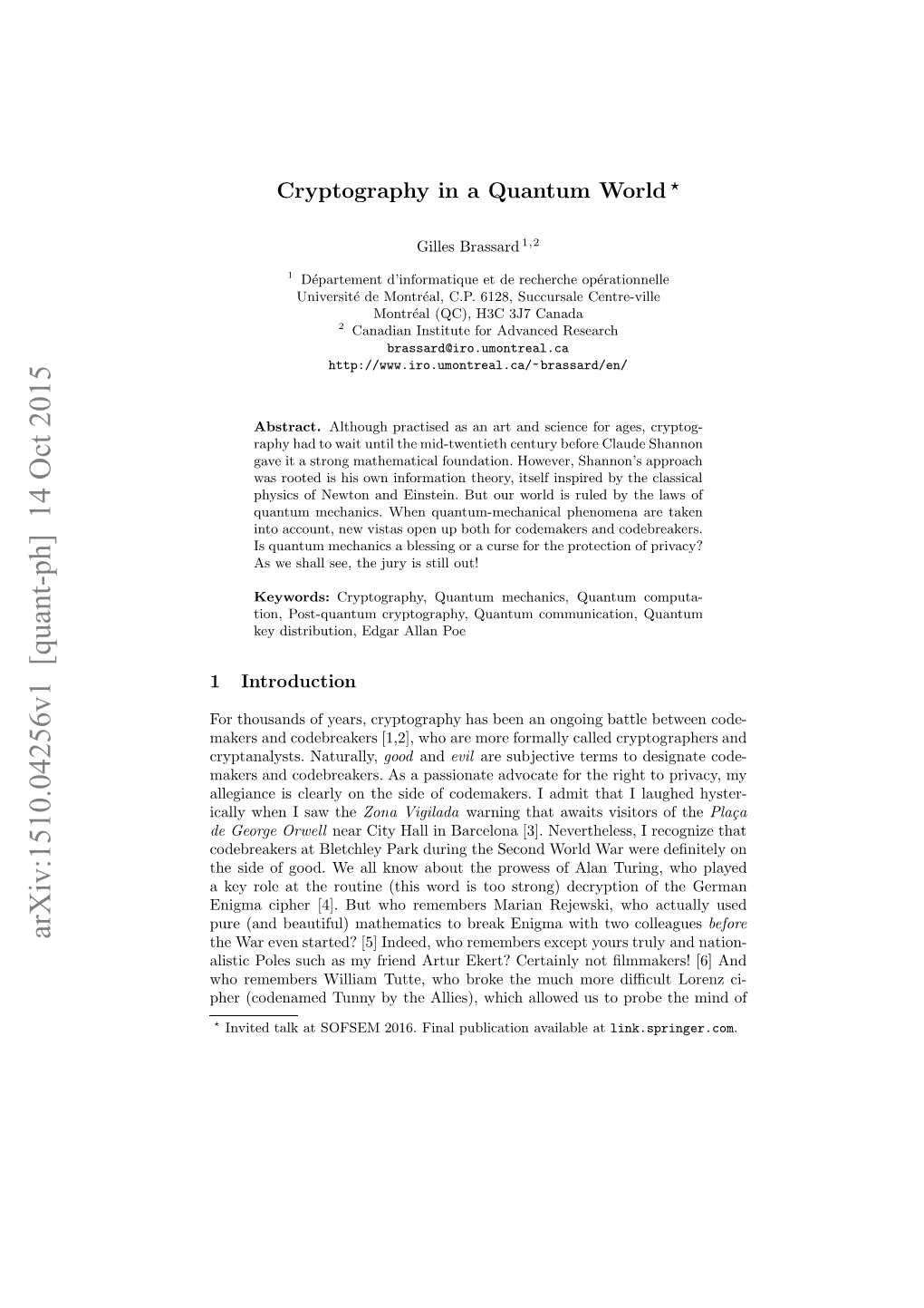 Cryptography in a Quantum World