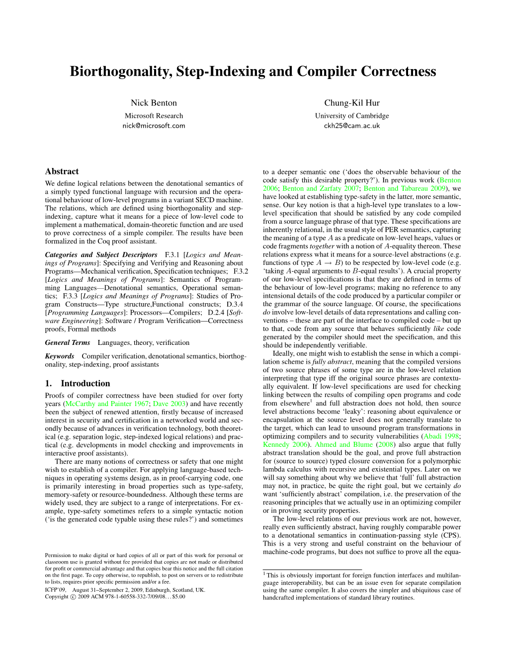 Biorthogonality, Step-Indexing and Compiler Correctness