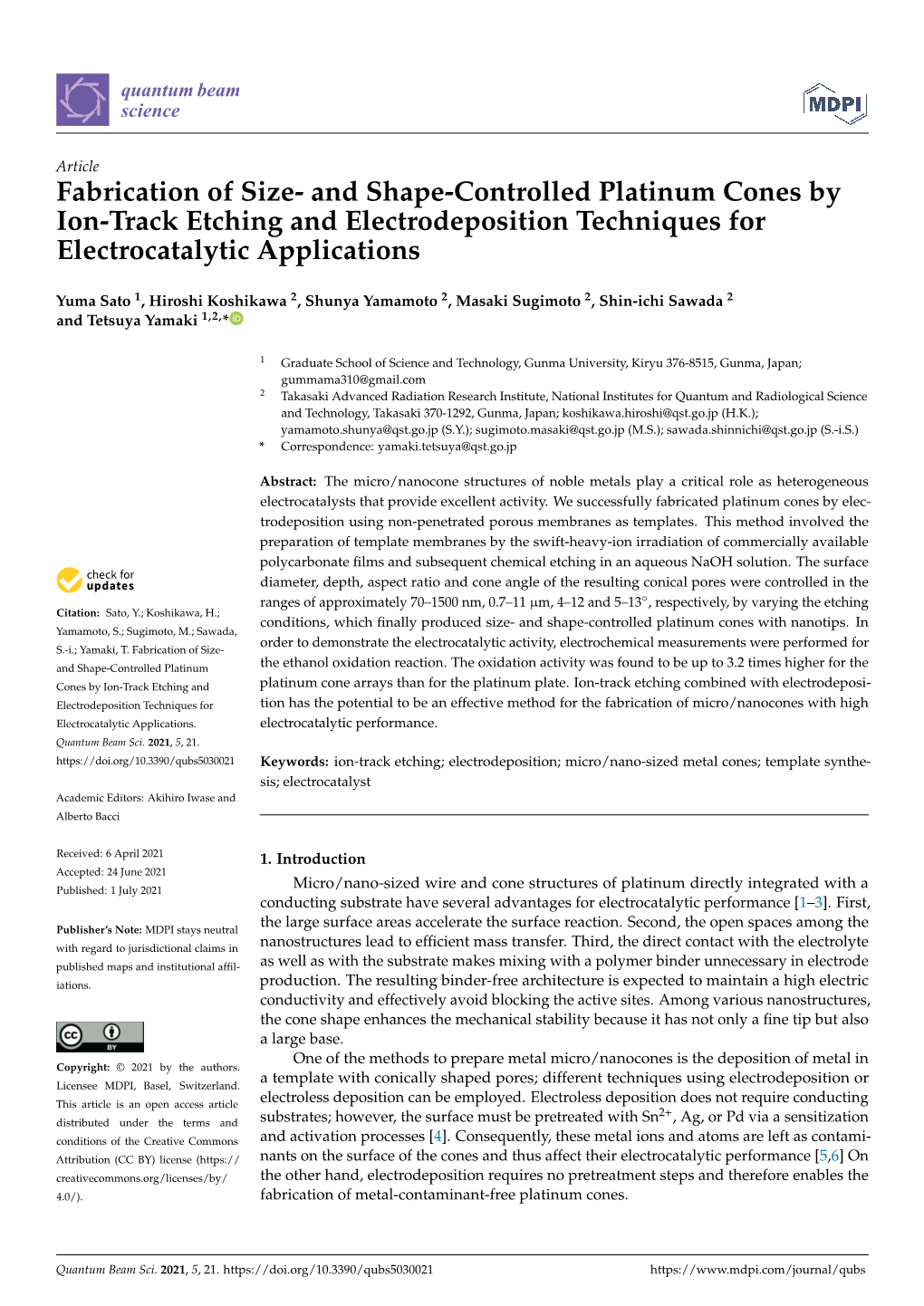 And Shape-Controlled Platinum Cones by Ion-Track Etching and Electrodeposition Techniques for Electrocatalytic Applications