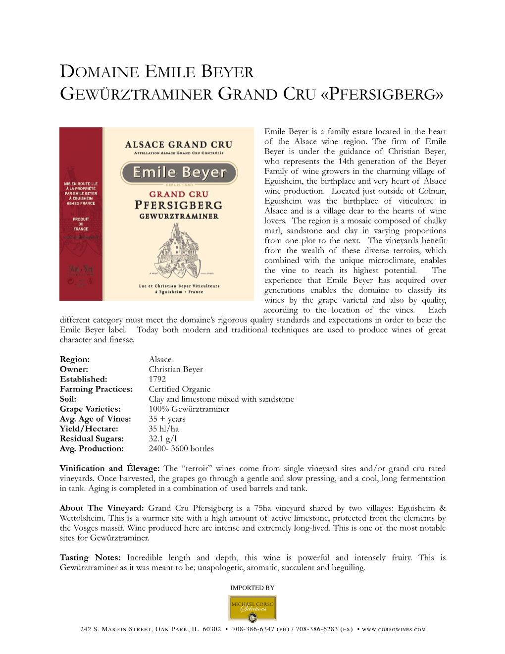 Gewurztraminer Pfersigberg Beyer Tech Sheet