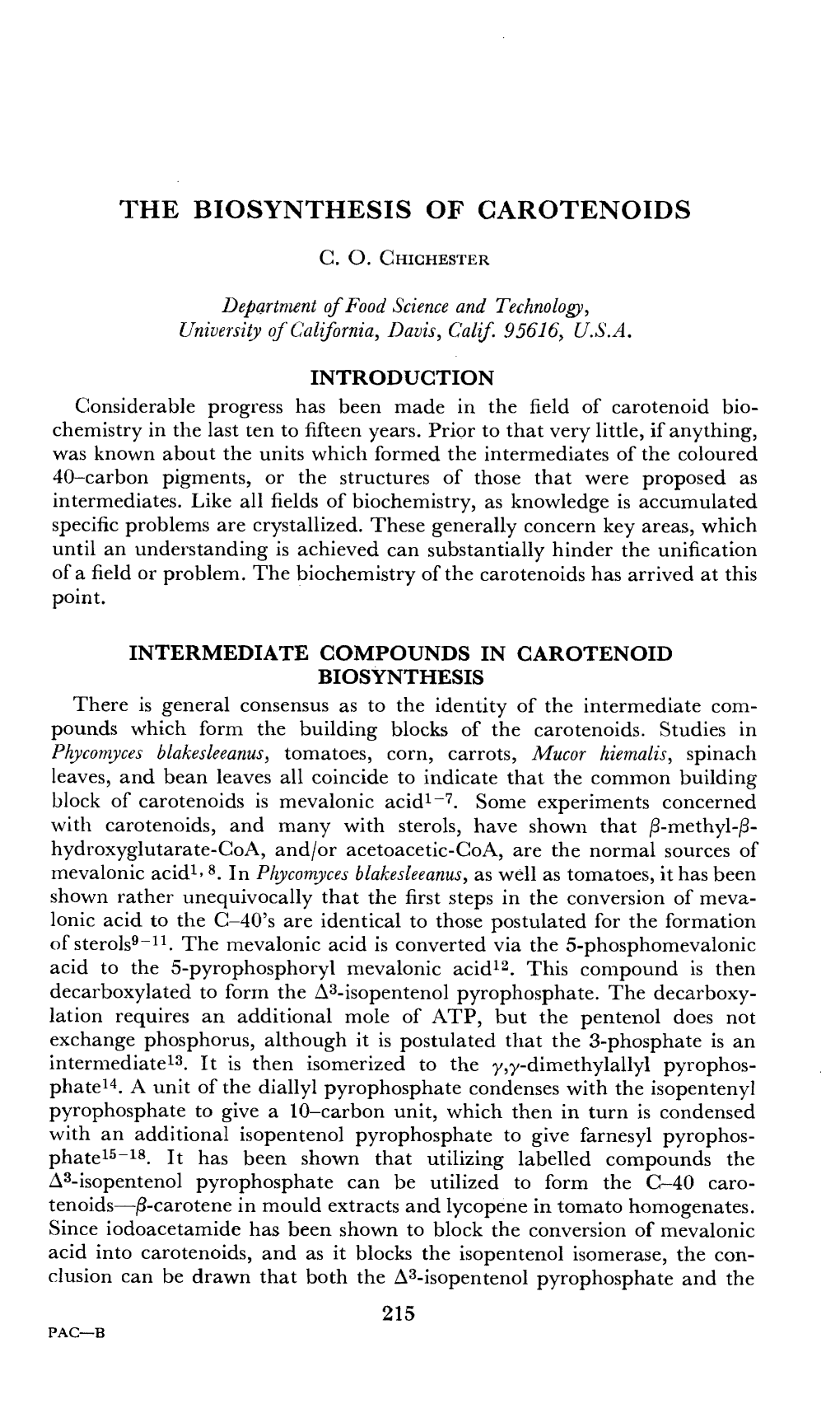 The Biosynthesis of Carotenoids