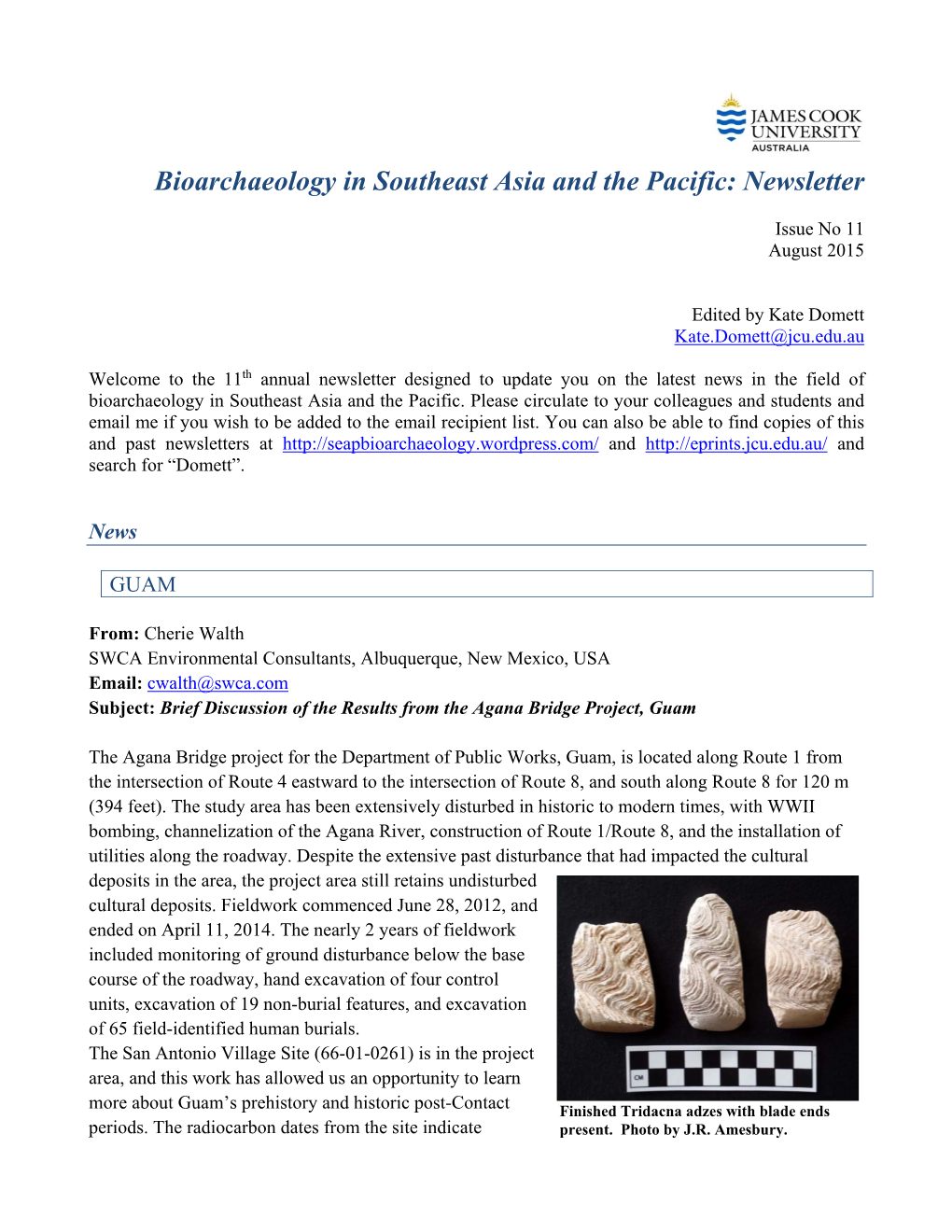 Bioarchaeology in Southeast Asia and the Pacific Newsletter 2015