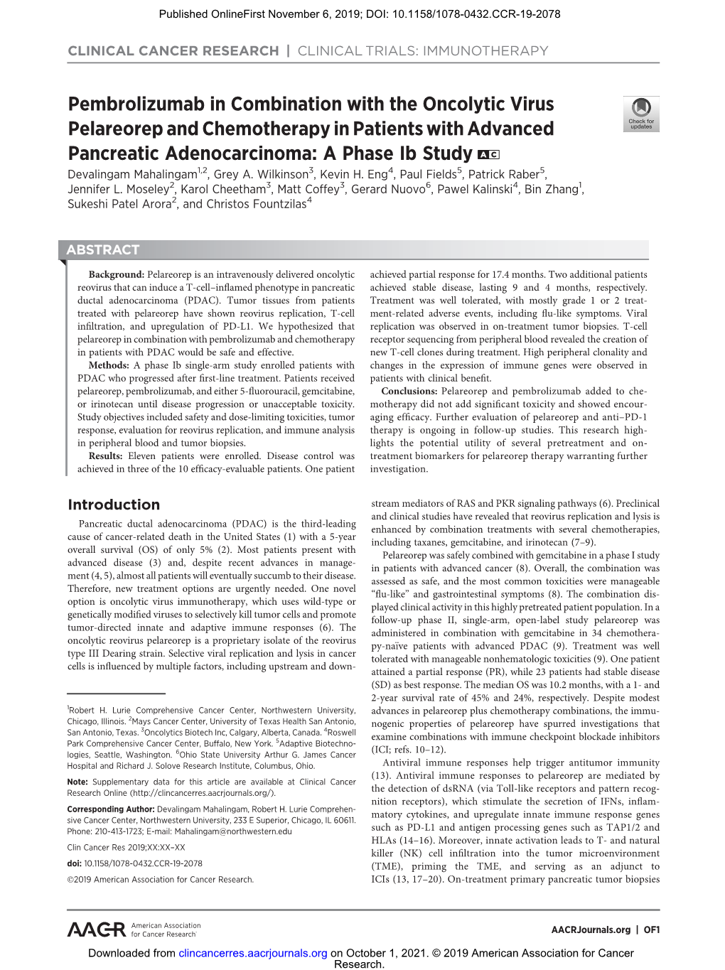 Pembrolizumab in Combination with the Oncolytic Virus Pelareorep And