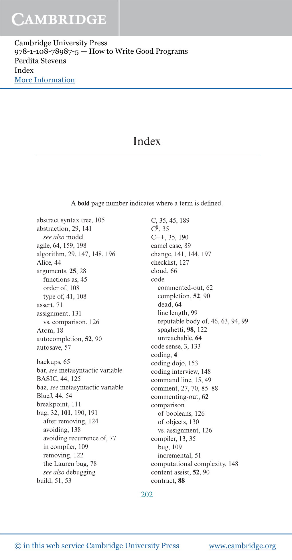 Cambridge University Press 978-1-108-78987-5 — How to Write Good Programs Perdita Stevens Index More Information