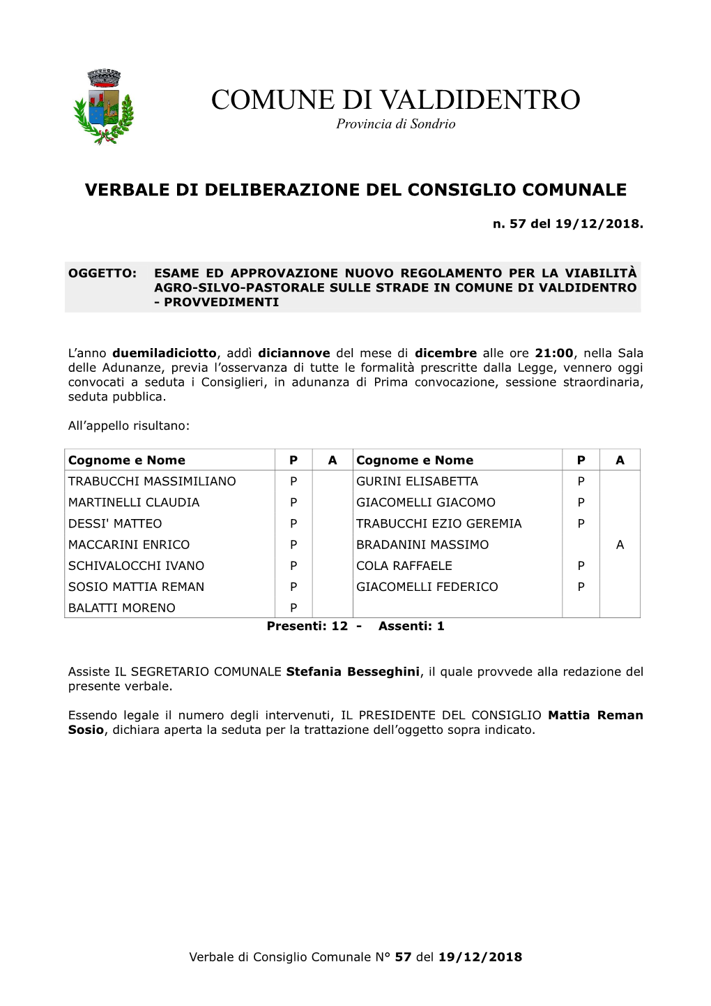 Deliberazione Del Consiglio Comunale