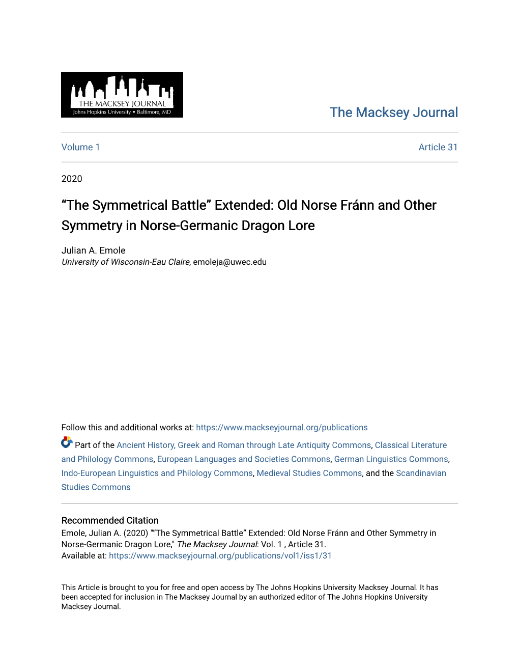 “The Symmetrical Battle” Extended: Old Norse Fránn and Other Symmetry in Norse-Germanic Dragon Lore