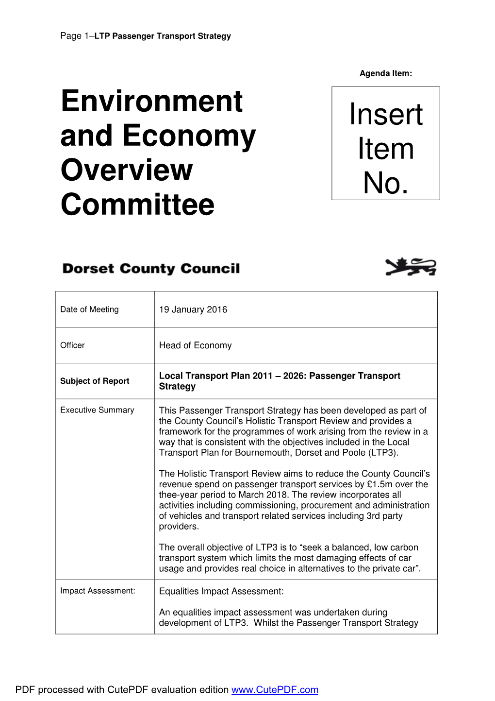 Environment and Economy Overview Committee Insert Item
