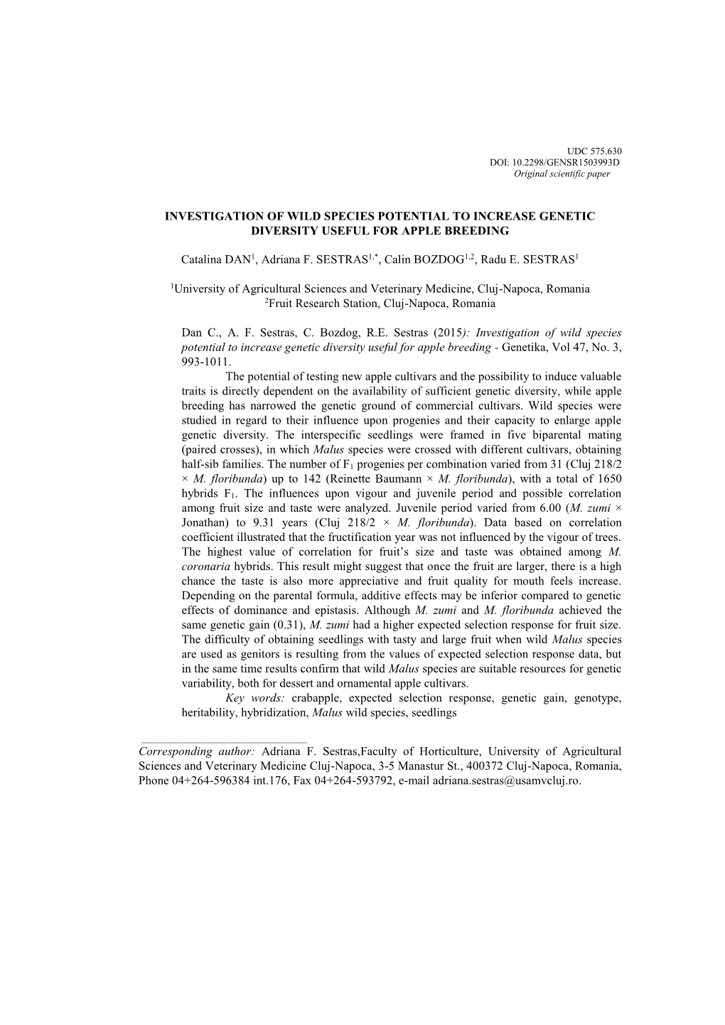 Investigation of Wild Species Potential to Increase Genetic Diversity Useful for Apple Breeding