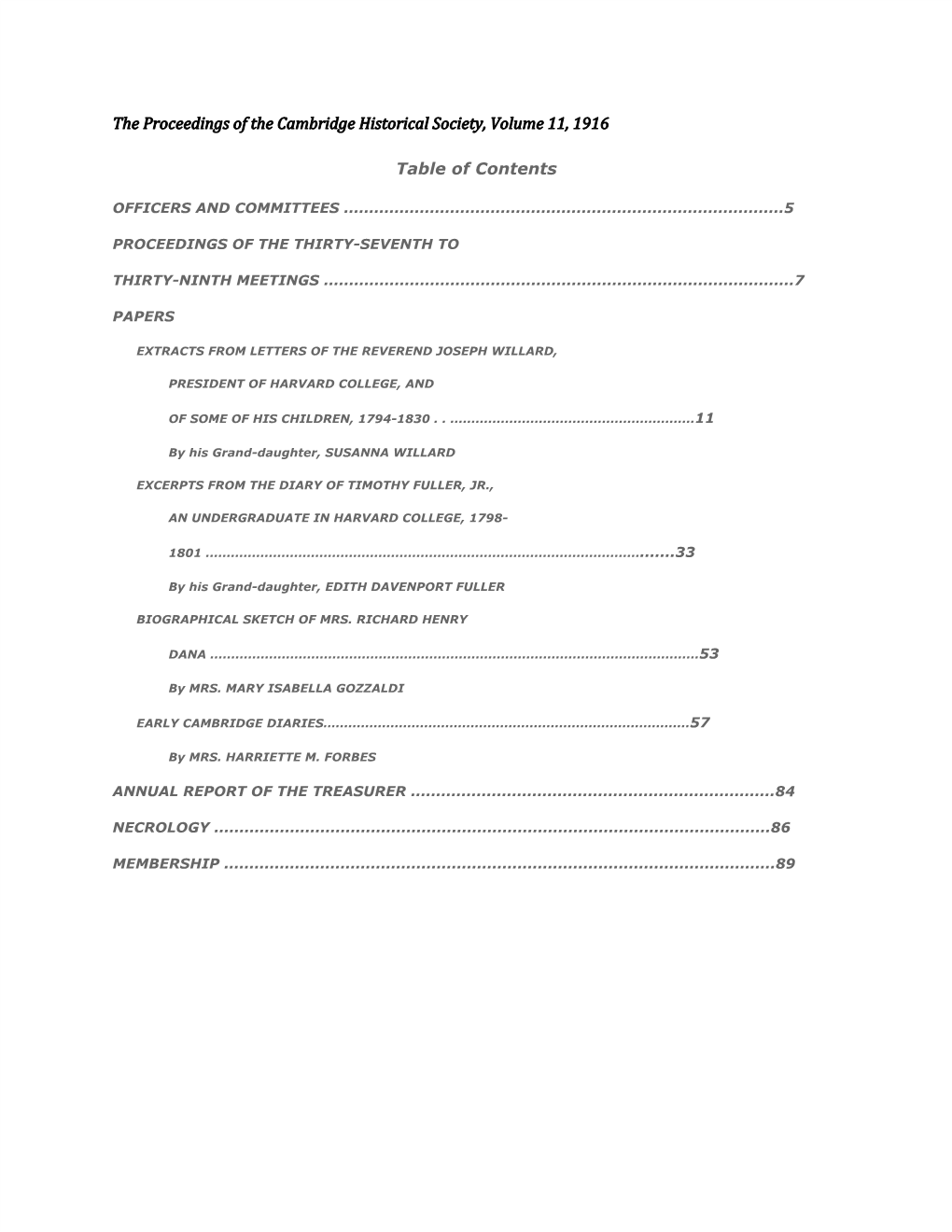 The Proceedings of the Cambridge Historical Society, Volume 11, 1916