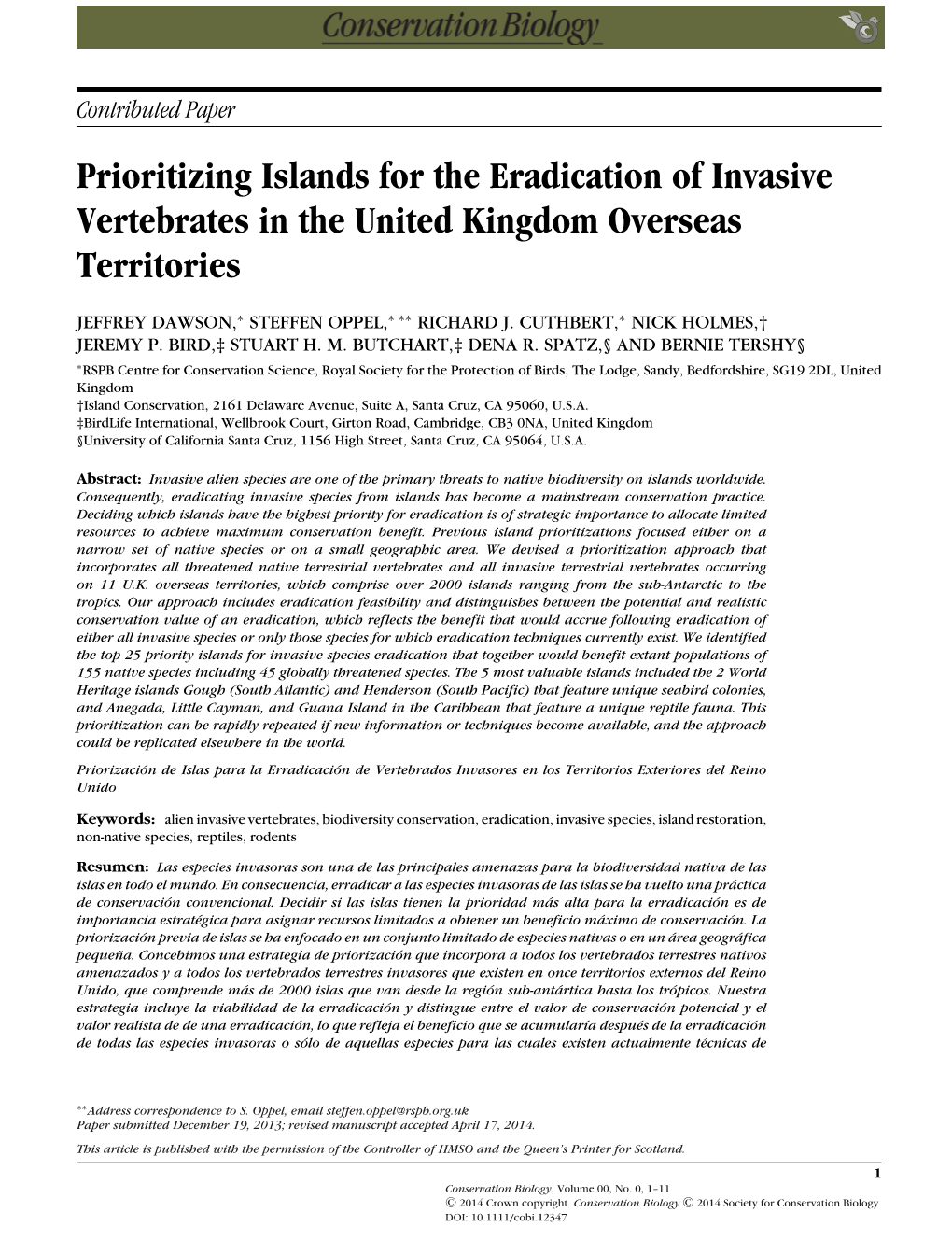 Prioritizing Islands for the Eradication of Invasive Vertebrates in the United Kingdom Overseas Territories