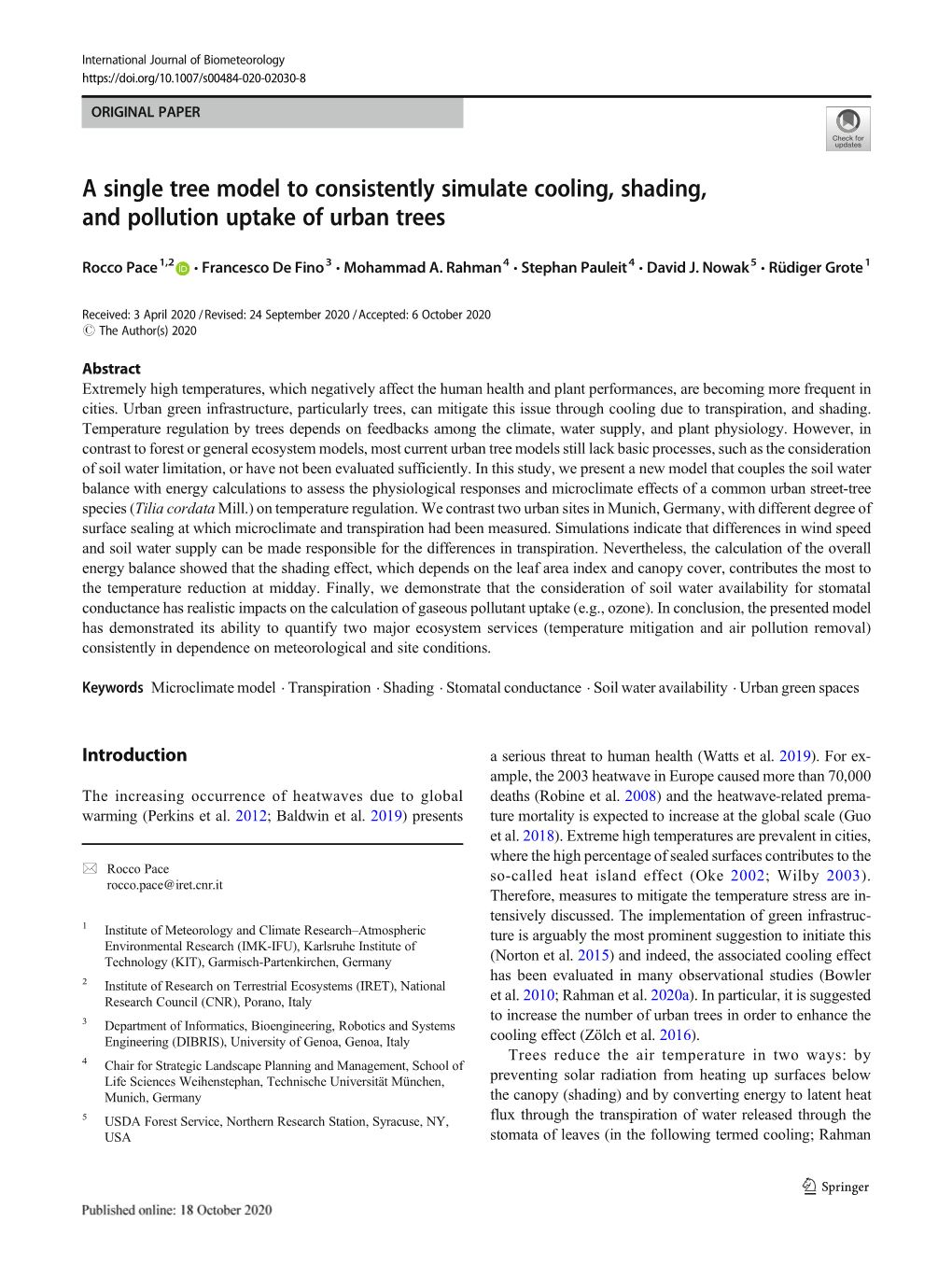 A Single Tree Model to Consistently Simulate Cooling, Shading, and Pollution Uptake of Urban Trees