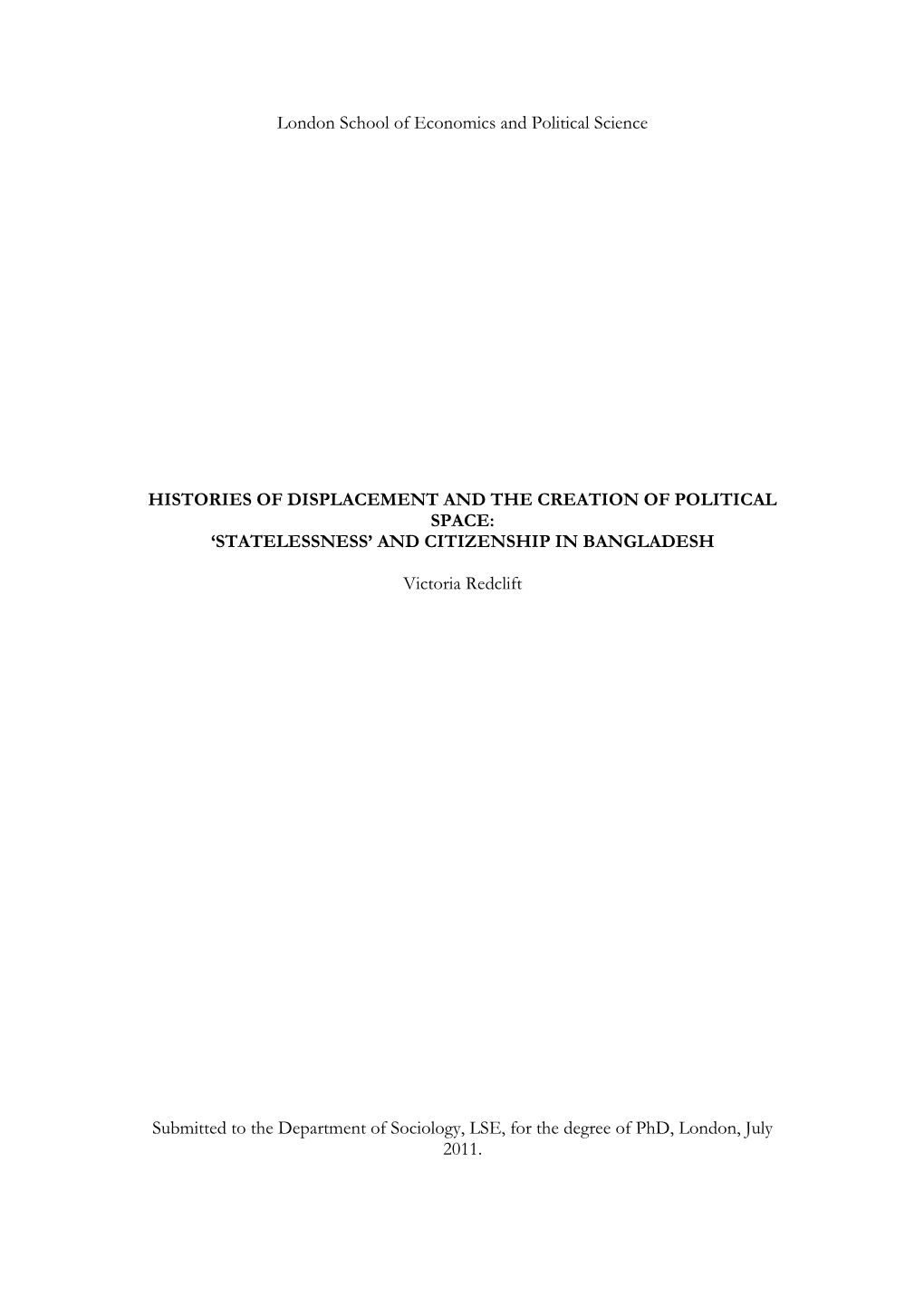 'Spaces of Exception: Statelessness and the Experience of Prejudice'