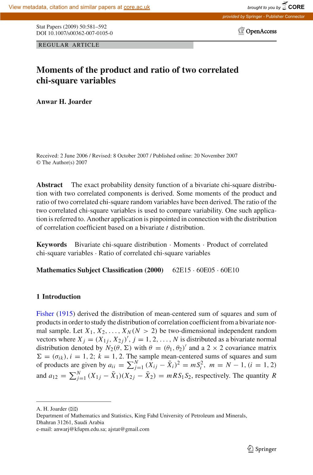 Moments of the Product and Ratio of Two Correlated Chi-Square Variables