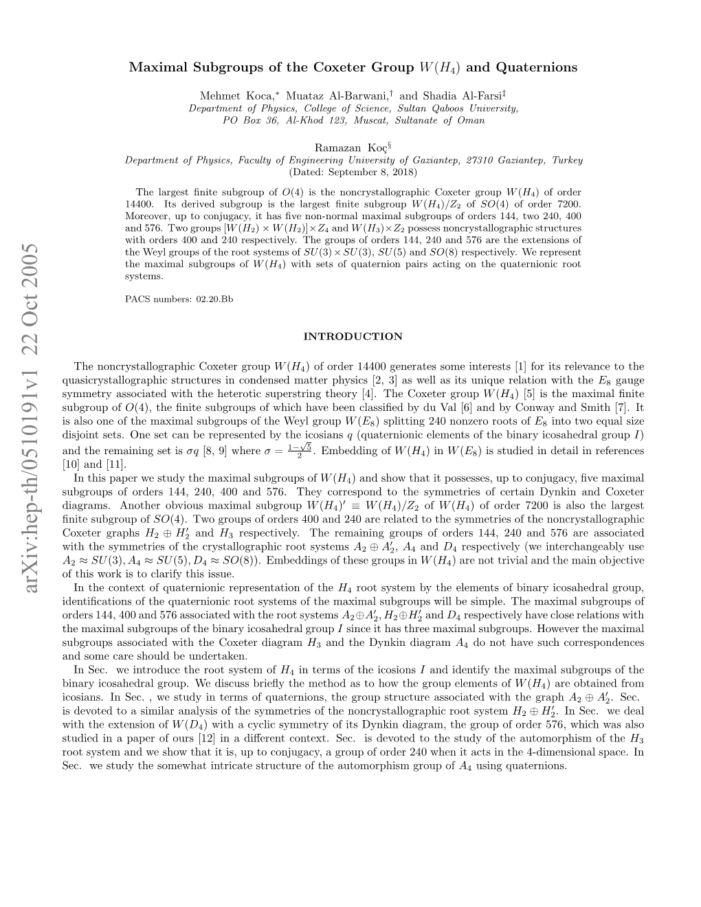 Arxiv:Hep-Th/0510191V1 22 Oct 2005