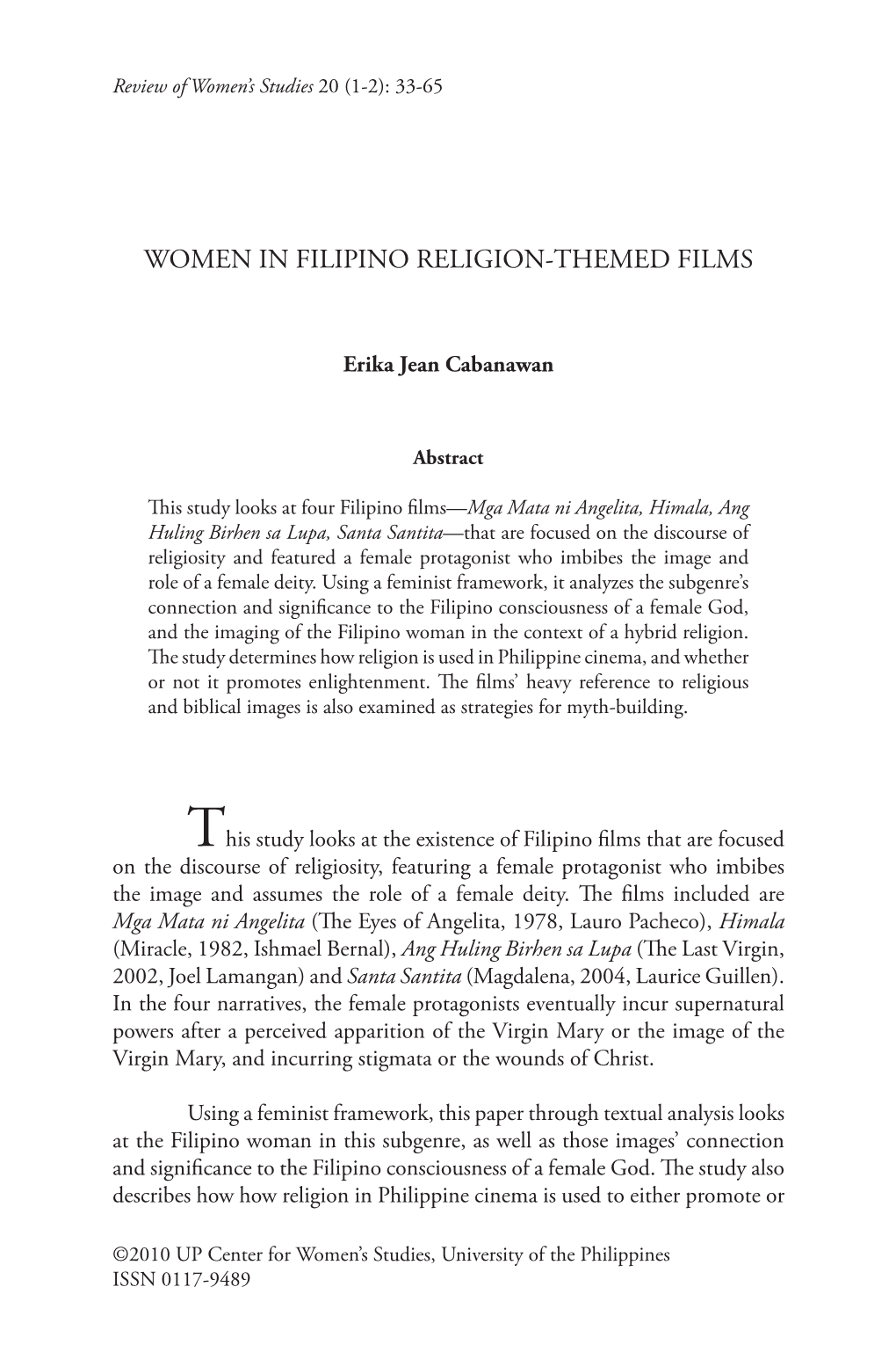 Women in Filipino Religion-Themed Films