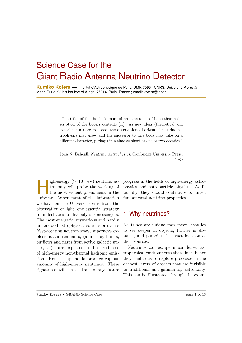 Science Case for the Giant Radio Antenna Neutrino Detector