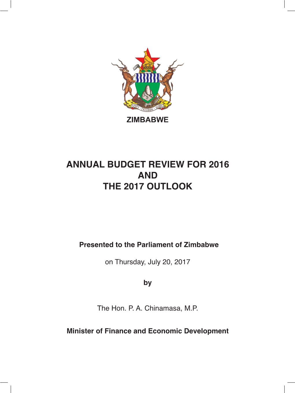 Zimbabwe Annual Budget Review for 2016 and the 2017 Outlook