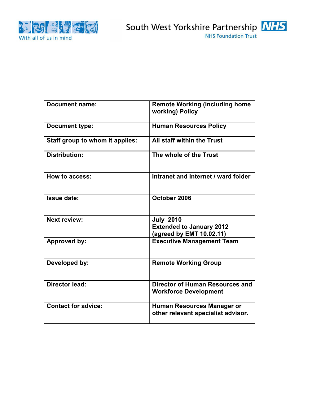 Remote (Including Home) Working Policy