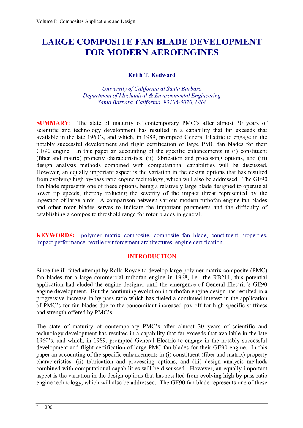 Large Composite Fan Blade Development for Modern Aeroengines